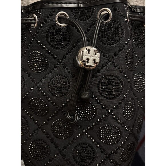 Tory Burch Mini T-Monogram Hot Fix Jacquard Top Handle Bucket In Black New - Picture 6 of 9